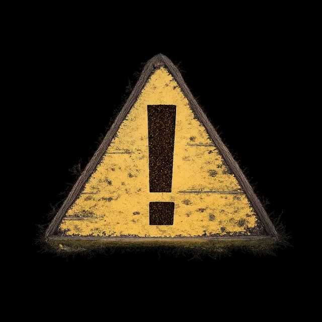 Decal generated in Mixos from the prompt “a stencilled warning triangle, scuffed and half worn away”