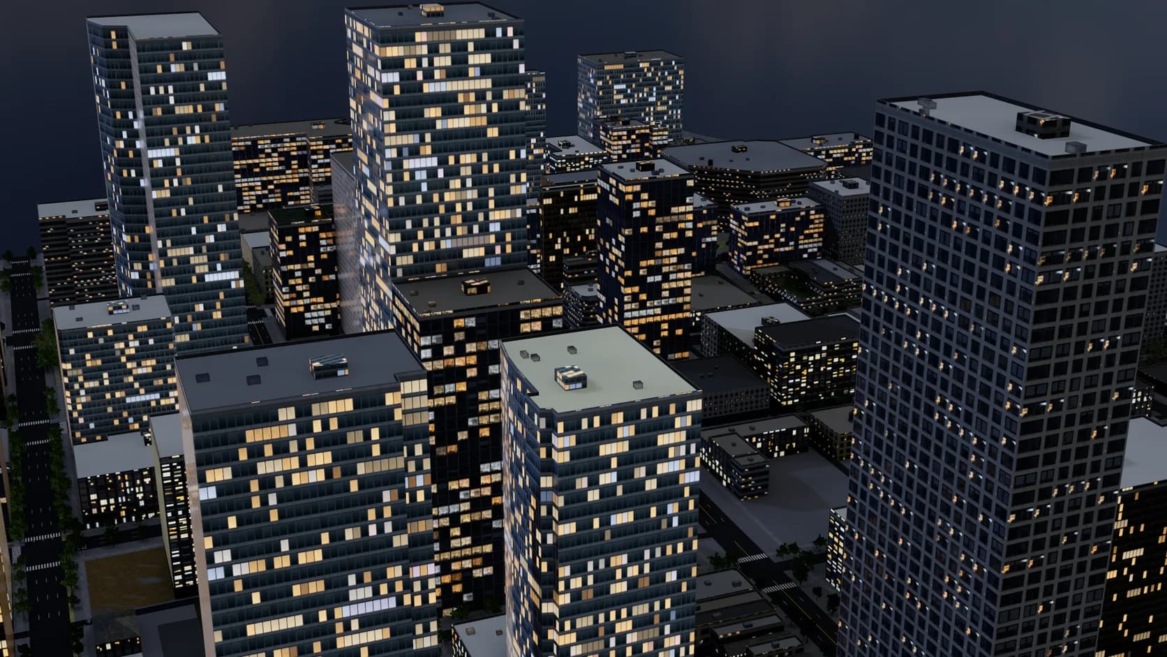 Downtown Austin at night with scattered lit windows across its towers