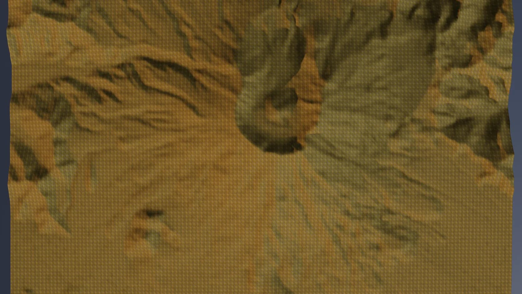 A lit terrain mesh generated from a grayscale heightmap of Mount St. Helens