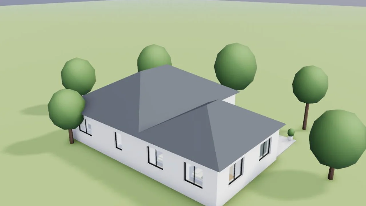 The same house from the same camera with hip roofs