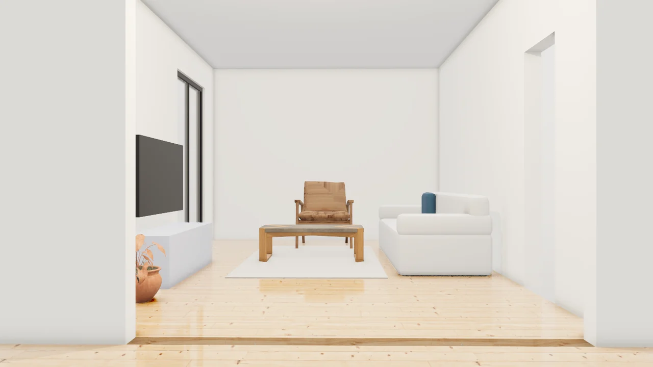 同一間房間重建為 3D,並佈置了現代家具