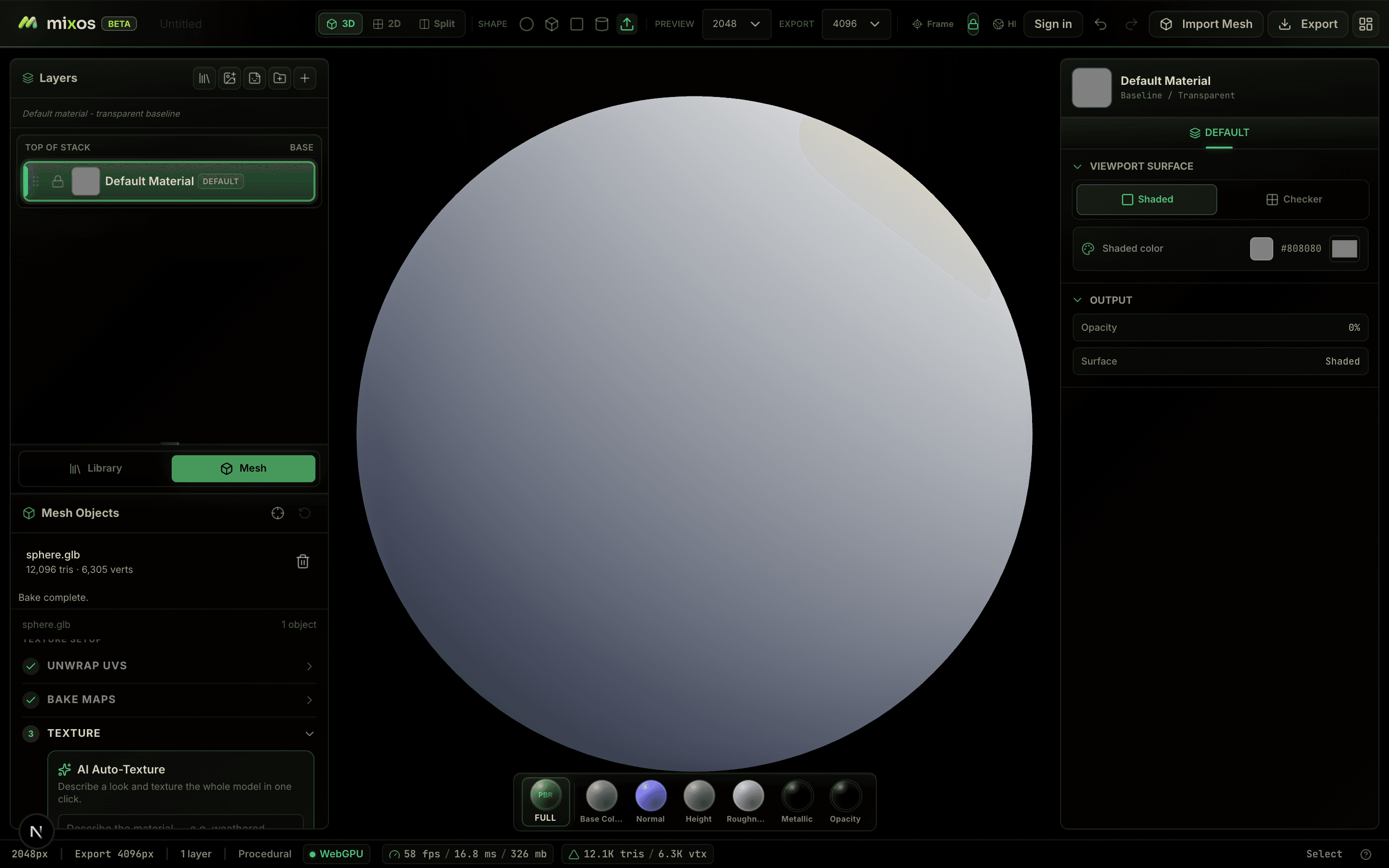 The Texture step open, showing the AI Auto-Texture prompt and Color ID controls