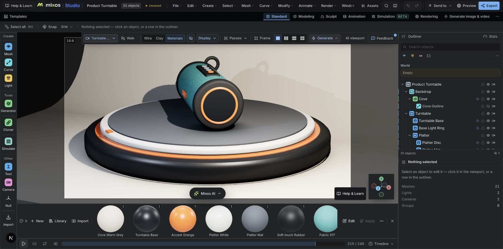 Actual Studio playback of Product Turntable through Turntable Camera at frame 215 of 240