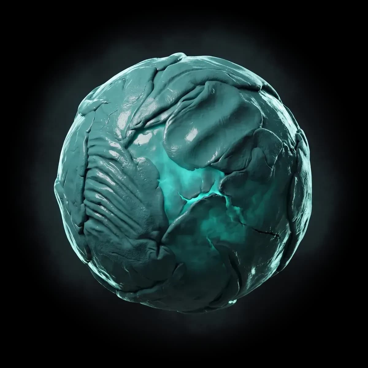An organic sculpted form in teal clay, made with Mold's 3D sculpting brushes and rendered in the browser viewport