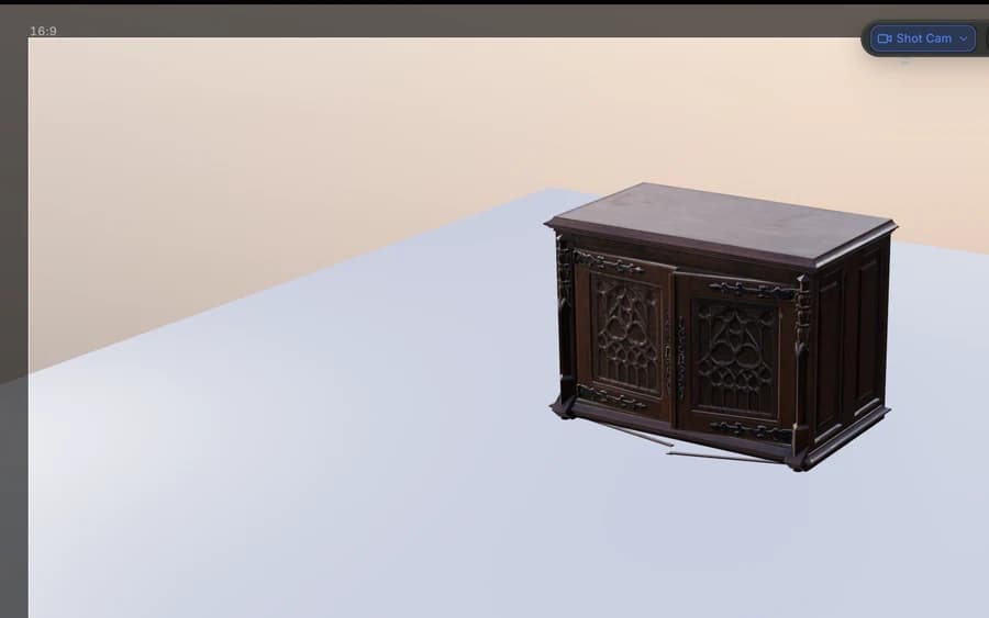 Komponieren durch eine Kamera in Studio, mit 2.39:1 Frame Guides über dem Viewport