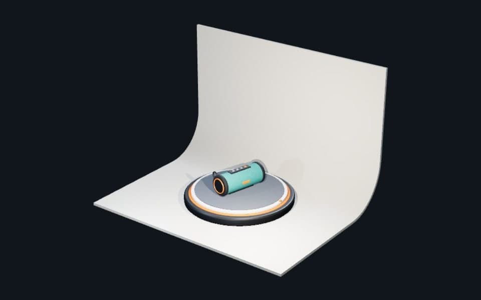 Preview of the shipped Product Turntable scene with a speaker on its display platform